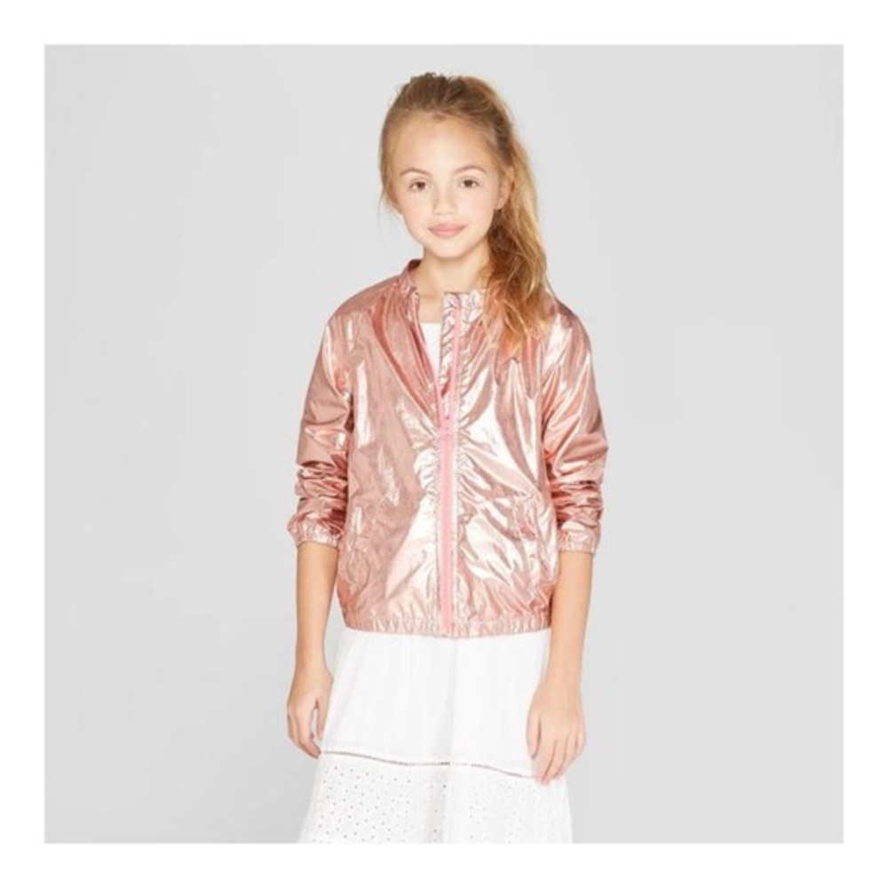 Cat & Jack Water Resistant Rose Gold Zip Front Bomber